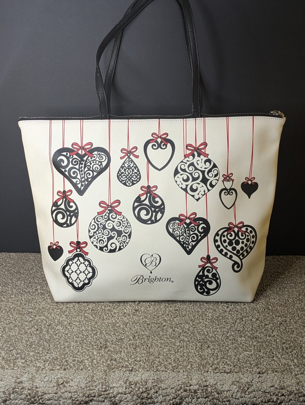 Brighton Love Notes Tote Bag White Faux Saffiano Leather Christmas Ornaments